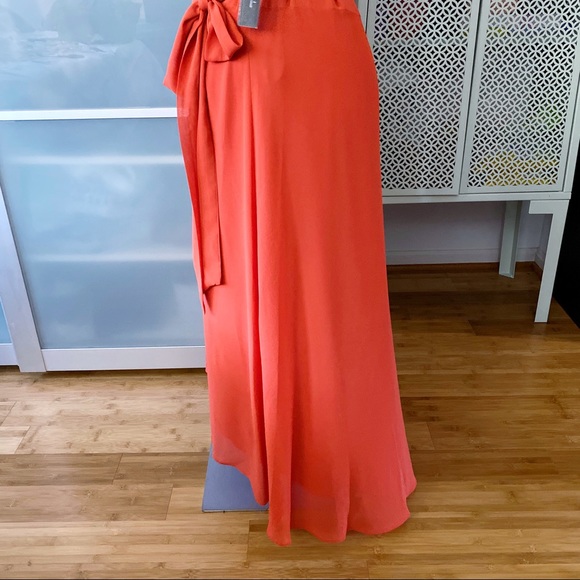 NWT Tahari ASL Chiffon Hi-Lo Halter Dress - Orange - Picture 5 of 14